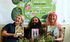 L to R: Jacinta Parsons, Costa Georgiadis and Hannah Moloney- speakers at the sell-out 2022 Mountain Festival in Macedon. Jacinta Parsons will be appearing again at the 2024 Festival, this time in conversation with Alone Australia winner, Gina Chick. Photo / supplied.