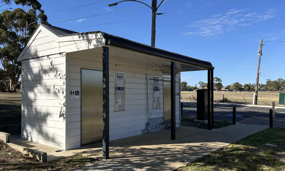 Unisex toilets at Shields St, with one having been officially closed since October 2024 due to vandalism. Photo / Sunbury Life.