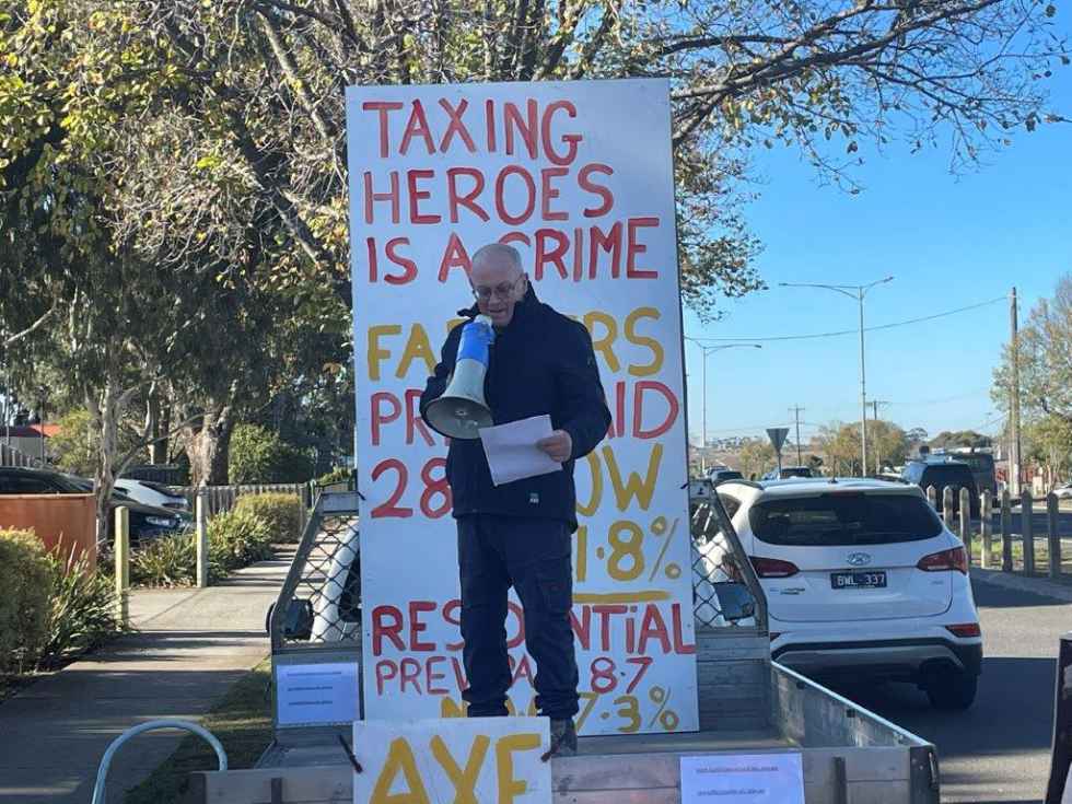Axe the tax fire levy protest. Photo supplied.