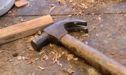 Hammer on a work bench